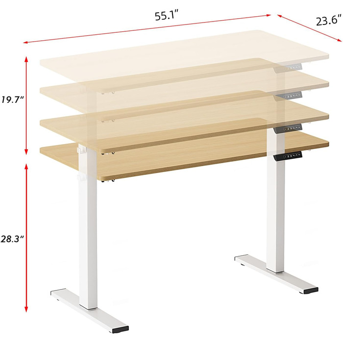 Електричний стіл Sogesfurniture 140x60 см, регульований за висотою, для офісу та дому, робочий комп'ютерний стіл з функцією пам'яті, тикове дерево