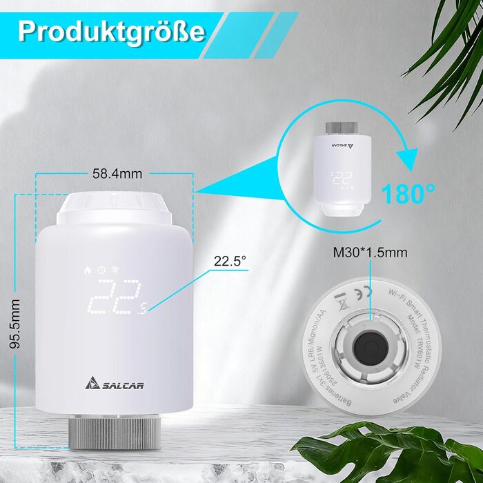 Розумний термостат для радіатора Salcar WiFi TRV603, сумісний з Alexa та Google Assistant, програмований, Tuya Smart, без шлюзу