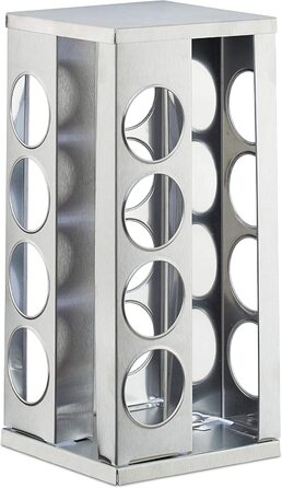 Карусель для спецій Relaxdays з 16 баночками, обертається на 360°, прозорі скляні контейнери, нержавіюча сталь, срібляста, 27.5x19.5x19.5 см