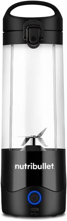 Портативний блендер Nutribullet 475 мл, BPA-free Tritan, міні-міксер з 4-лезовим ножем з нержавіючої сталі, USB-C зарядка, багаторазове використання, чорний