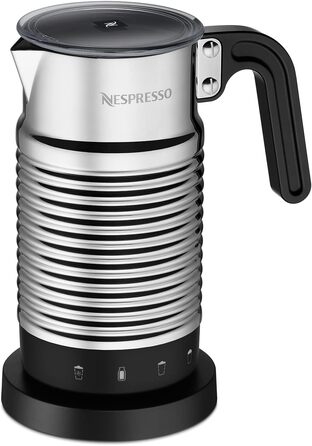 Електричний спінювач молока Nespresso Aeroccino 4, 120 мл кремової пінки, 240 мл гарячого молока, підходить для посудомийної машини, сріблястий