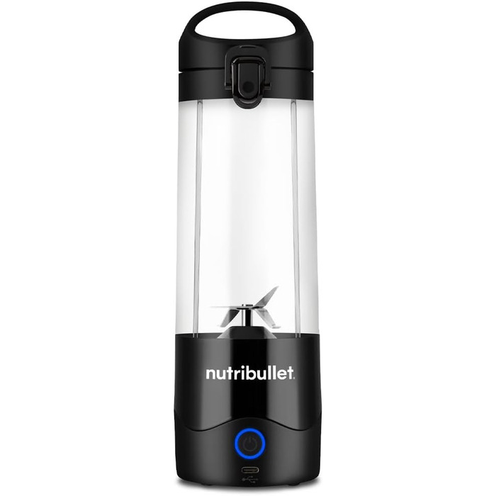 Портативний блендер Nutribullet 475 мл, BPA-free Tritan, міні-міксер з 4-лезовим ножем з нержавіючої сталі, USB-C зарядка, багаторазове використання, чорний