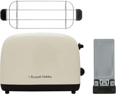 Тостер Russell Hobbs Colours Plus Edelstahl Creme на 2 тости, нержавіюча сталь - з підставкою для булочок, 6 режимів підсмажування, розморожування, Lift & Look, 1600 Вт