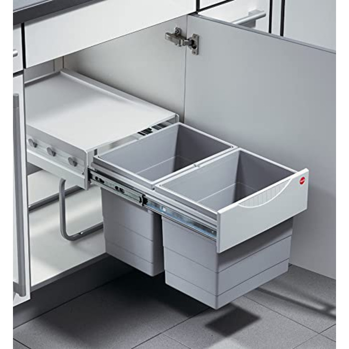 Контейнер для сміття Hailo 3641500 Raumspar-Tandem 2x18 л, для шаф від 40 см, роздільне сортування, монтаж на підлогу, пластик світло-сірий