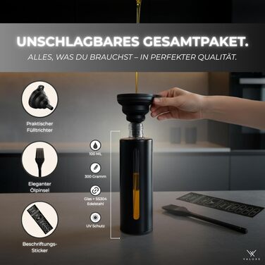 Набір розпилювачів для олії та оцту VALUXE (2 шт) з UV-нержавіючої сталі з фільтром, чорний та кремовий