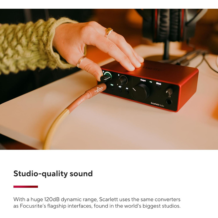 Focusrite Scarlett Solo 4 (4th Gen) USB аудіоінтерфейс для гітаристів, вокалістів та продюсерів - студійна якість звуку + ПО