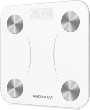 Розумні ваги INSMART для аналізу складу тіла, Bluetooth, додаток, вимірювання жиру, ІМТ, пульсу, м'язової маси, води, білка, кісткової маси, BMR, білі