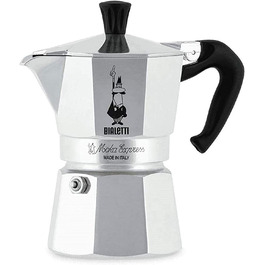 Bialetti Moka Express – італійська гейзерна кавоварка для плити, алюмінієва, 3 чашки (130 мл), срібляста
