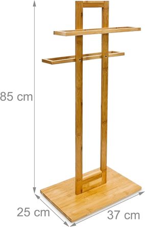 Бамбуковий тримач для рушників Relaxdays, 2 перекладини, 85x37x25 см, підлоговий, натуральне дерево, для ванної кімнати