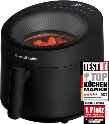 Аерофритюрниця Russell Hobbs SatisFry Panoramic 5 л, 10 програм, з оглядовим вікном, без олії, для фритюру, грилю, запікання, до 200°C, чорна, модель 27420-56