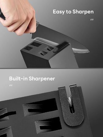 Набір кухонних ножів Yabano з підставкою, 8 предметів, нержавіюча сталь, з вбудованим точилом та ергономічними ручками