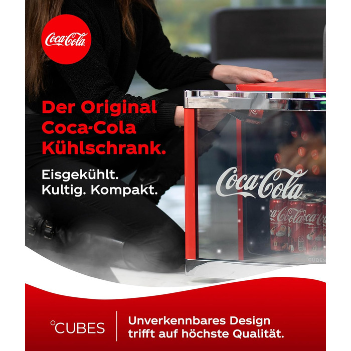 Міні-холодильник для напоїв °CUBES Original Red (48л) зі скляноюю дверцятою, енергоефективний та безшумний, для офісу, геймінгу та вечірок