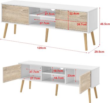 ТВ-тумба [en.casa] Eskilstuna з шафками та полицями, бетон, 120x29,5x46,5 см, для вітальні та спальні