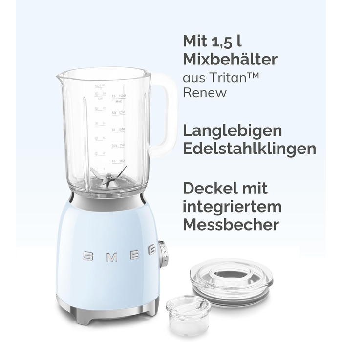 Міксер стаціонарний Smeg BLF03PBEU 1.5 л блакитний 800 Вт, 4 швидкості, автоматичні програми