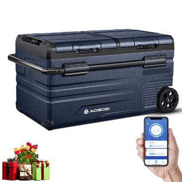 Автомобільний компресорний холодильник AAOBOSI 45л з Wi-Fi, USB зарядкою, LED підсвіткою 12/24V/220V для авто, кемпінгу, подорожей