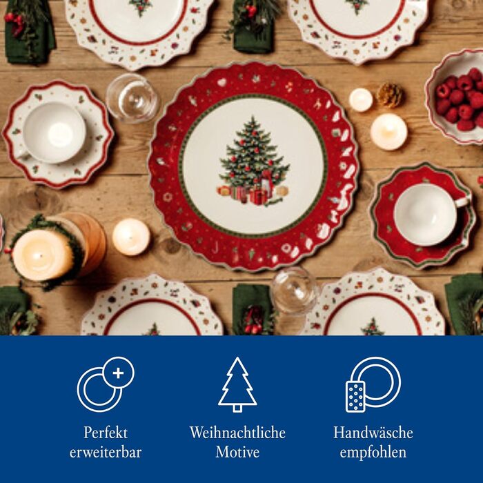 Сервіз для сніданку Villeroy & Boch Toy's Delight на 2 особи (6 предметів), білий/червоний. Преміум-посуд для святкування Різдва. Кераміка, білий/кольоровий.