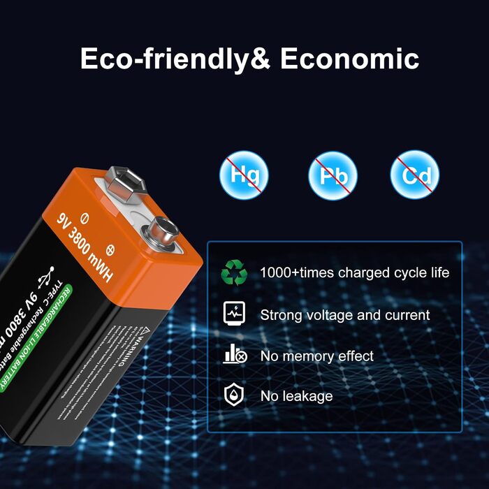 Акумулятори Li-ion 9V 3800 mWh перезарядні (2 шт) для датчиків диму, мікрофонів, сигналізацій та іграшок