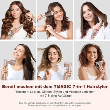 Стайлер для волосся 7 в 1 Airstyler: фен з дифузором та автоматична плойка для завивки, рожевий