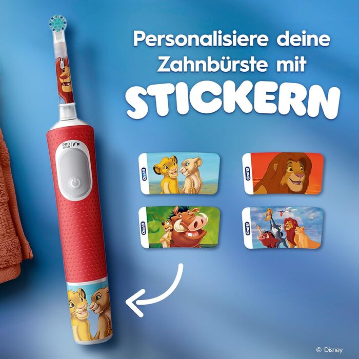 Дитяча електрична зубна щітка Oral-B Pro Kids 3+ Король Лев (Білий/Червоний), з 1 додатковою насадкою та білим футляром