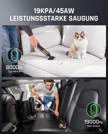 Потужний акумуляторний автопилосос Fanttik Slim V8 Apex, 19000 Па, 45 AW, RobustClean™, 4-в-1, міні-насос, портативний пилосос для авто і дому, чорний