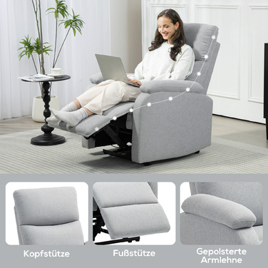 HOMCOM Recliner, Крісло для телевізора з функцією відкидання, М'яке крісло під телевізор з білизною, крісло з кишеньковим пружином, крісло вантажопідйомністю до 150 кг для вітальні, сірий
