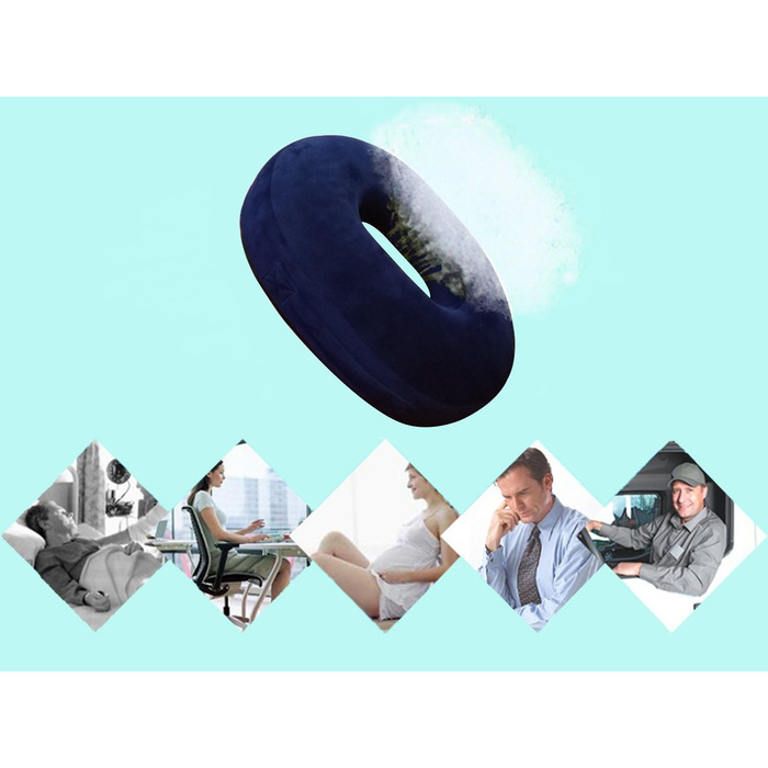 Подушка для сидіння Donut з отвором під куприк: ортопедична, для офісного крісла, вагітних, післяпологового періоду, при геморої та ішіасі, чорно-бірюзова
