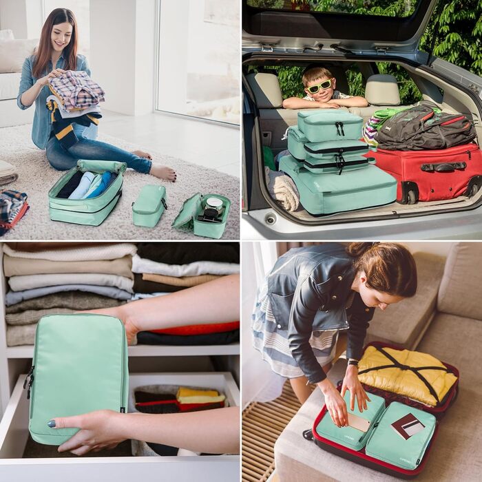 Набір органайзерів для валізи Packing Cubes, дорожні сумки-пакувальники з косметичкою, 8 предметів, зелений