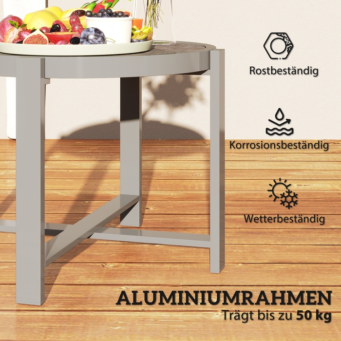 Outsunny Side Table Садовий стіл Круглий стійкий до погодних умов алюмінієвий балконний стіл з мармуровим виглядом Кемпінговий стіл Журнальний столик для вітальні Офіс Відкритий Внутрішній Сірий
