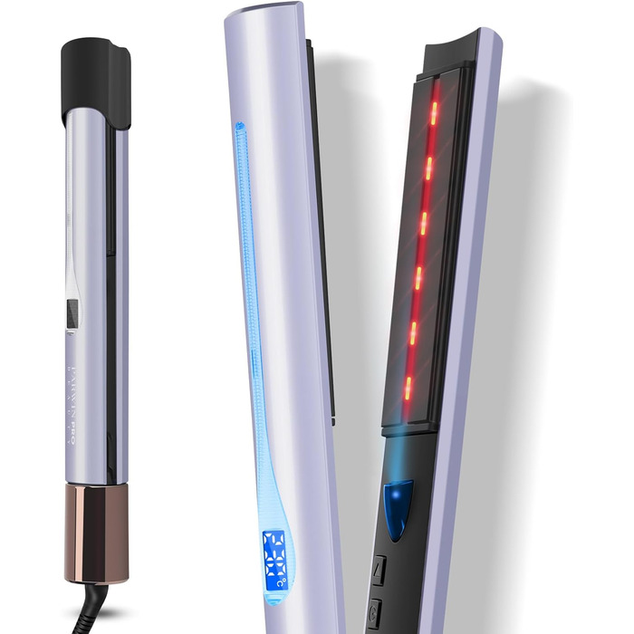 Інфрачервоний іонний випрямляч для волосся PARWIN PRO BEAUTY 2 в 1, випрямляч та плойка, інфрачервона та іонна терапія, антифриз-ефект, блиск, 14 температурних режимів, 100-230℃, фіолетовий