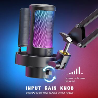 FIFINE USB мікрофон для ПК, геймінгу, стрімінгу, подкастів, студії, з RGB-підсвіткою, вимикачем звуку, виходом для навушників і поп-фільтром, сумісний з PS4, PS5, Mac