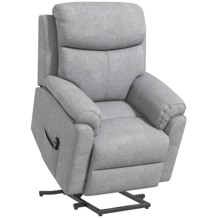 Реклайнер для телевізора HOMCOM Recliner Electric з допоміжним засобом стоячи, 5 режимів масажу, функція відкидання, масажне крісло з підніжкою, білизняний вигляд, бічна кишеня та пульт дистанційного керування, для вітальні, сірий
