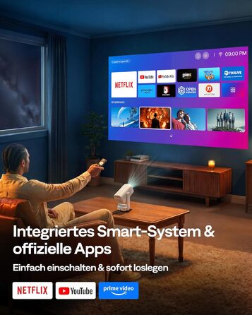 Проектор Aurzen D1 Air Smart: 1080P, 4K, HDR10, Dolby Audio, Netflix, USB-C, Автофокус, Компактний