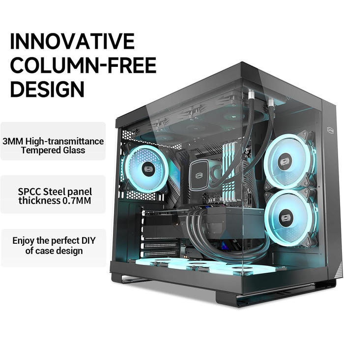 Корпус для ПК CPS C3T500 ARGB Tower ATX, 6x120 мм ARGB вентилятори, сумісний з RTX 40, подвійне загартоване скло, безстійковий дизайн, чорний, PCCOOLER