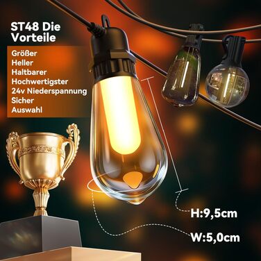 Гірлянда світлодіодна вулична 13м, LED ST48, пульт, теплий білий, для саду, тераси, весіль