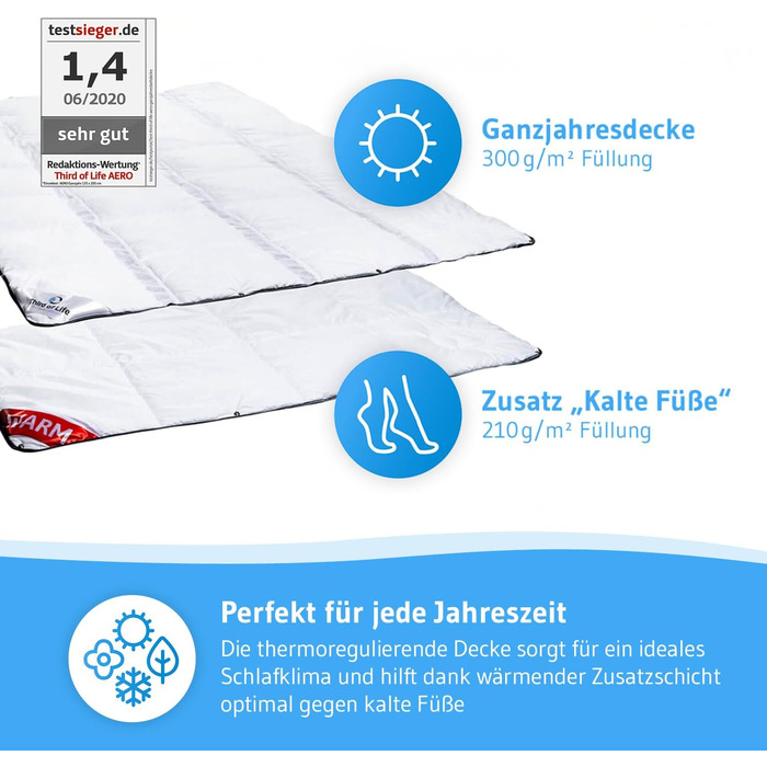 Всесезонна ковдра Third of Life OptiSleep® 200x200 см (включаючи частину для ніг), 135x200