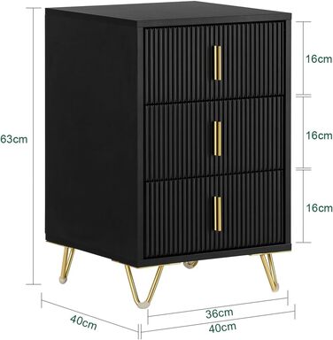 Тумба SoBuy FBT115-L-SCH з 3 шухлядами для ліжка-бокспрінг, приліжковий столик, чорна, 40x63x40 см