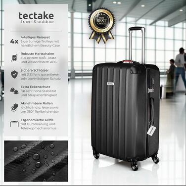 Набір валіз Tectake 4 шт. з вагою та брелоком, полікарбонат, чорний - дорожні валізи з кодовим замком та колесами 360°