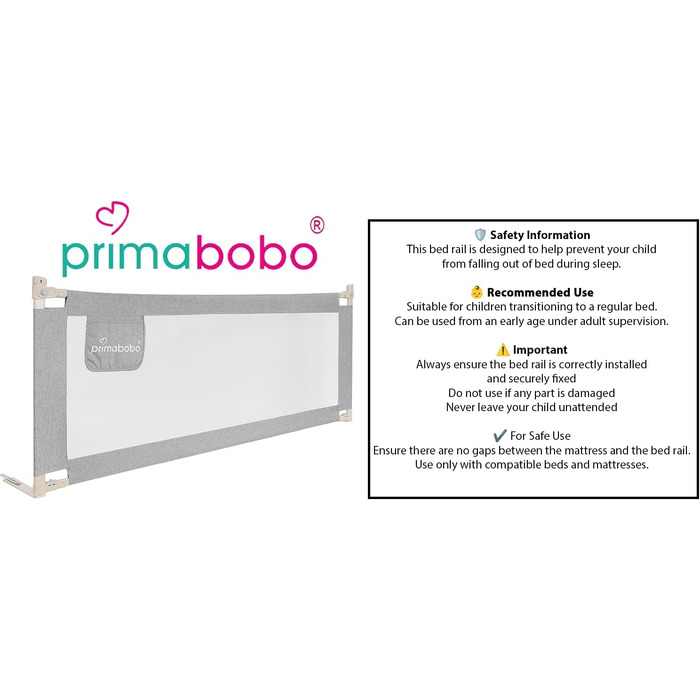Комплект захисних бортиків для дитячого ліжка Primabobo (3 шт: 2x200 см + 1x160 см), сірий — захист від випадіння з ліжка з малюнком