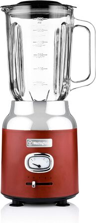 Кухонний блендер Westinghouse Retro, 1.5 л, скляна чаша, 600 Вт, 3 швидкості, імпульсний режим, 6-лезове ножі, нержавіюча сталь, BPA free, червоний