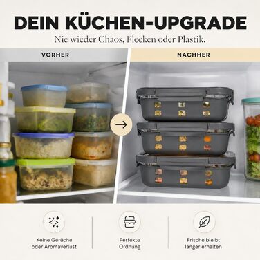 Набір контейнерів для їжі Meal Prep зі скляними кришками, герметичні, 3 шт. по 1020 мл, Cabrera