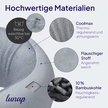 Ортопедична подушка для шиї Lunap, надувна з піною Memory Foam, для подорожей літаком, автомобілем, для дорослих, сіра, розмір Big M