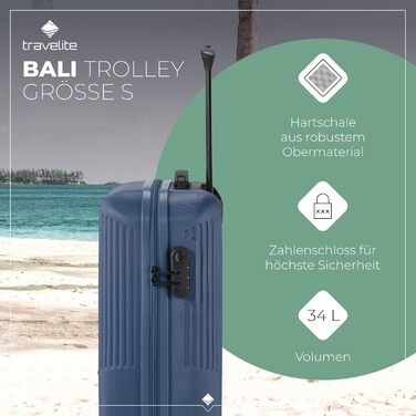 Дорожній чемодан Travelite Bali 34 л, маленький, ABS, жорсткий корпус, 4 колеса, для ручної поклажі, 55 см, відповідає IATA