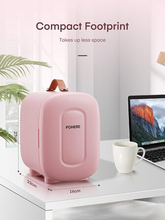 Міні холодильник FOHERE 5 літрів, USB живлення, 220V/12V, для напоїв та косметики, білий (рожевий)