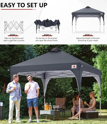 ABCCANOPY 3x3 м водонепроникний павільйон для саду, компактний розкладний тент із захистом від сонця, з роликовою сумкою, 4 утяжувачі, 4 мотузки, 4 кілки, темно-сірий
