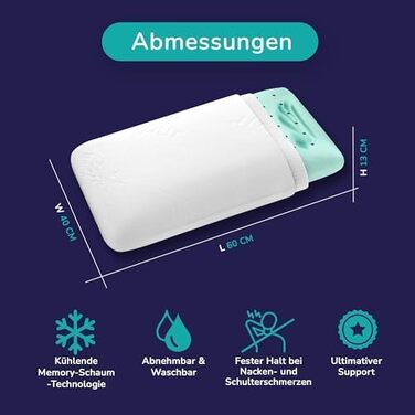 Подушка ортопедична для шиї ZenPur 40x60x13 см (2 шт) з піни Memory Foam - сертифікат Oeko-TEX