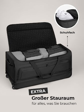 Дорожня сумка на колесах REDOLZ XXL Jumbo (90 см), розширювана сумка для подорожей великого розміру, чорна