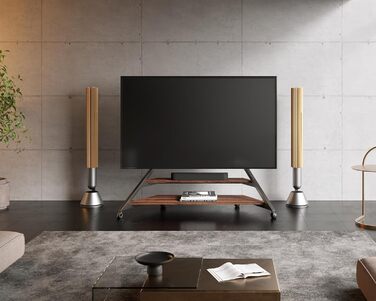 Мобільна TV стійка FITUEYES Design для телевізорів 75-100 дюймів, до 85 кг, регульована висота (14 положень), з полицею та кабель-менеджментом