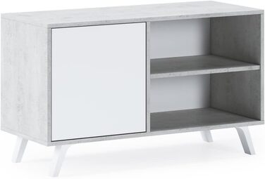 ТВ-тумба Skraut Home Wind 100 для вітальні, 57x95x40 см, для телевізора 32-40 дюймів, біла розпашна дверцята, цемент
