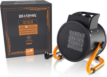 Керамічний електрообігрівач Brandson 3000 Вт з турбовентилятором, захистом від перегріву, для будівництва, дому, гаража та майстерні, сушарка повітря