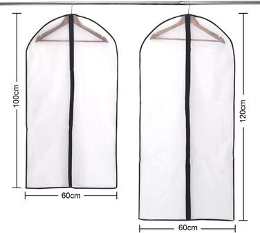 Комплект чохлів для одягу Niviy, 6 шт., прозорі, 120x60 см і 100x60 см, дихаючий водонепроникний матеріал, для зберігання костюмів, суконь, пальт, піджаків, сорочок, вечірніх суконь, чорні